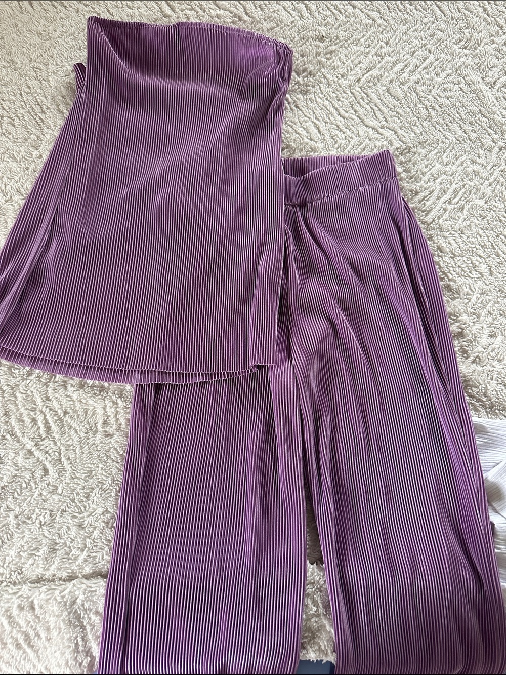 Purple Pleated Two-Piece Set - Strapless Top & Wide Leg Pants